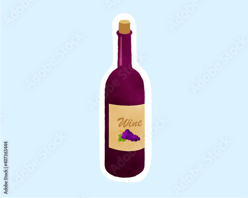 免疫力を高める食材／糖質制限／水彩白フチ／ワイン／ワインボトル