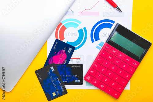 Credit cards, calculator, d...