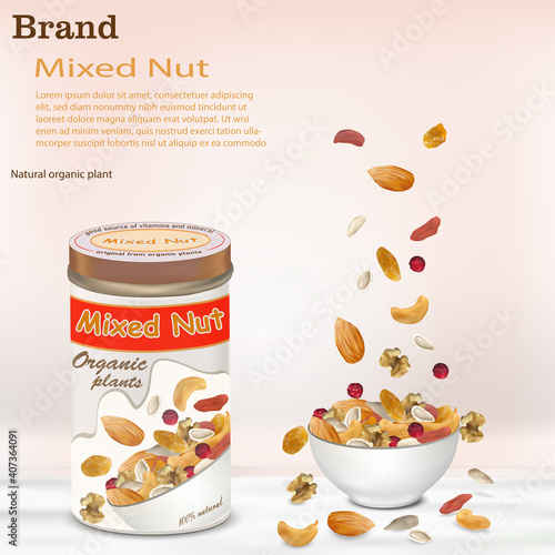 attractive advertising design and mixed nut mock up