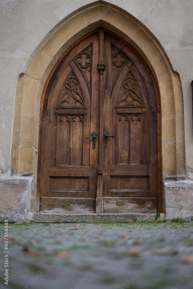 old wooden door in church