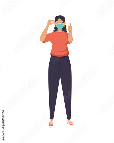 covid prevention, young woman wearing medical mask