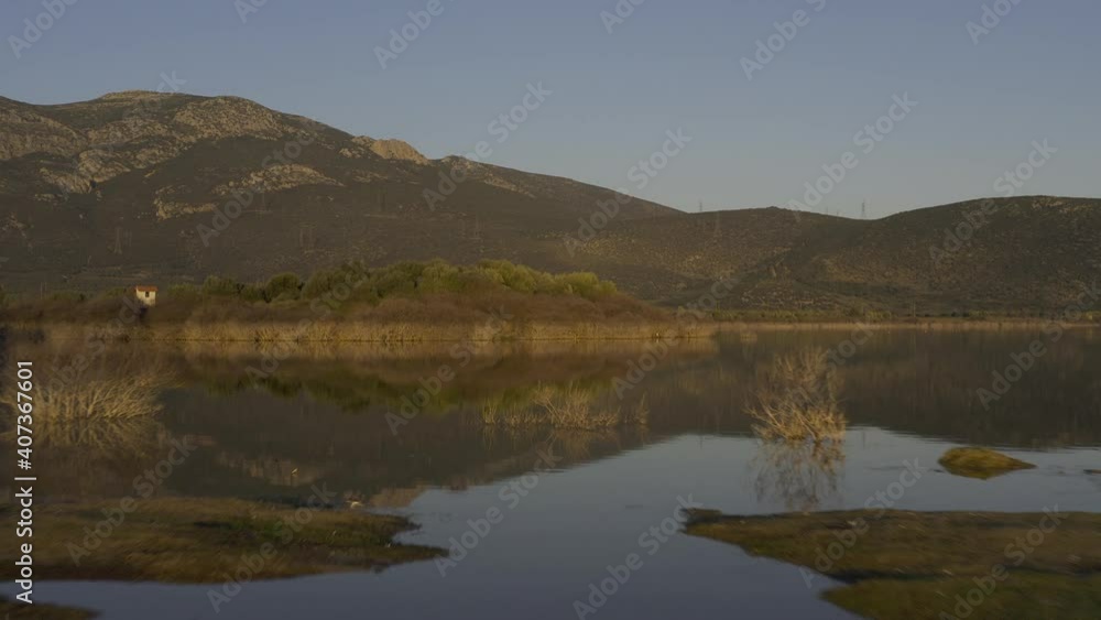 Aerial, Yliki Lake At Sunset, Greece Aerial, Yliki Lake At Sunset, Greece