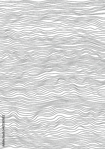 Horisontal lines background. Optical illusion. Vector illustration, grapchic artwork. Hand drawn artwork. Border frame. Poster, banner, wallpaper, print, web template. Black and white