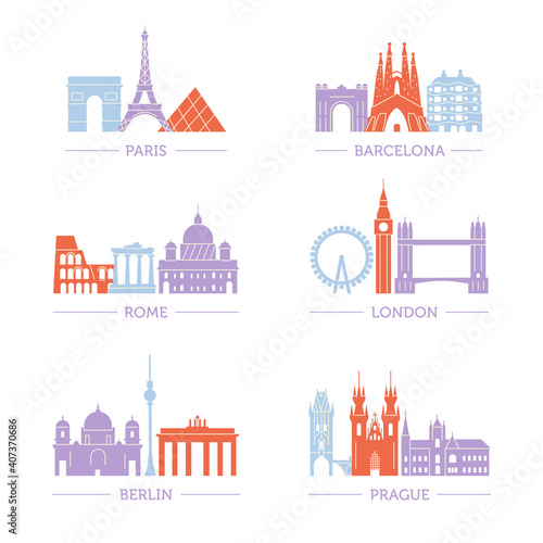 Set of popular architecture in european cities.