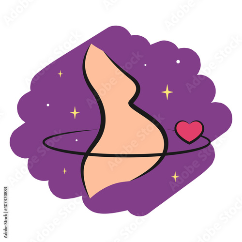 Pregnant woman contour illustration. Line. Space image. The heart as a companion of pregnancy. Doula. Suitable for poster, logo, banner. Vector