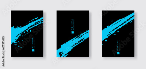 Blue ink brush stroke on black background. Japanese style.