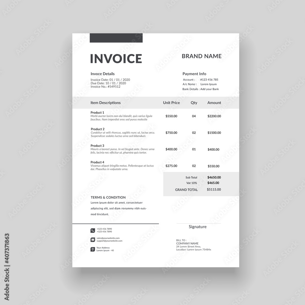 black and white minimal invoice