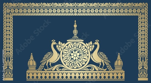 peacocks, feathers ,wedding card design, royal India	