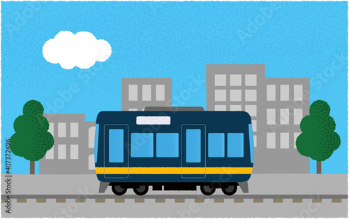 都市を走る電車のベクターイラスト