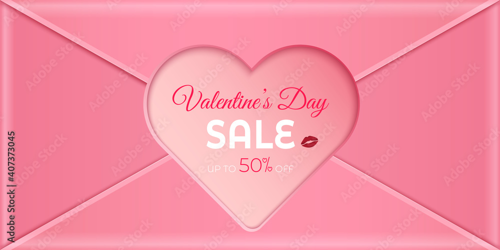 Valentine's Day sale promotion website design. and designs to envelopes with heart shapes to promote online shopping. and with seasonal deals. and can be used as illustration or backdrop.
