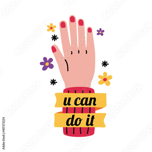 Girl power u can do it hand vector design