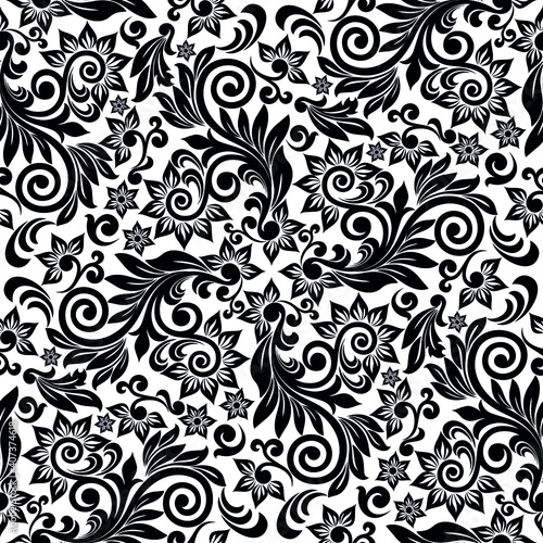Seamless white background with black pattern in baroque style. Vector retro illustration. Ideal for printing on fabric or paper for wallpapers, textile, wrapping.