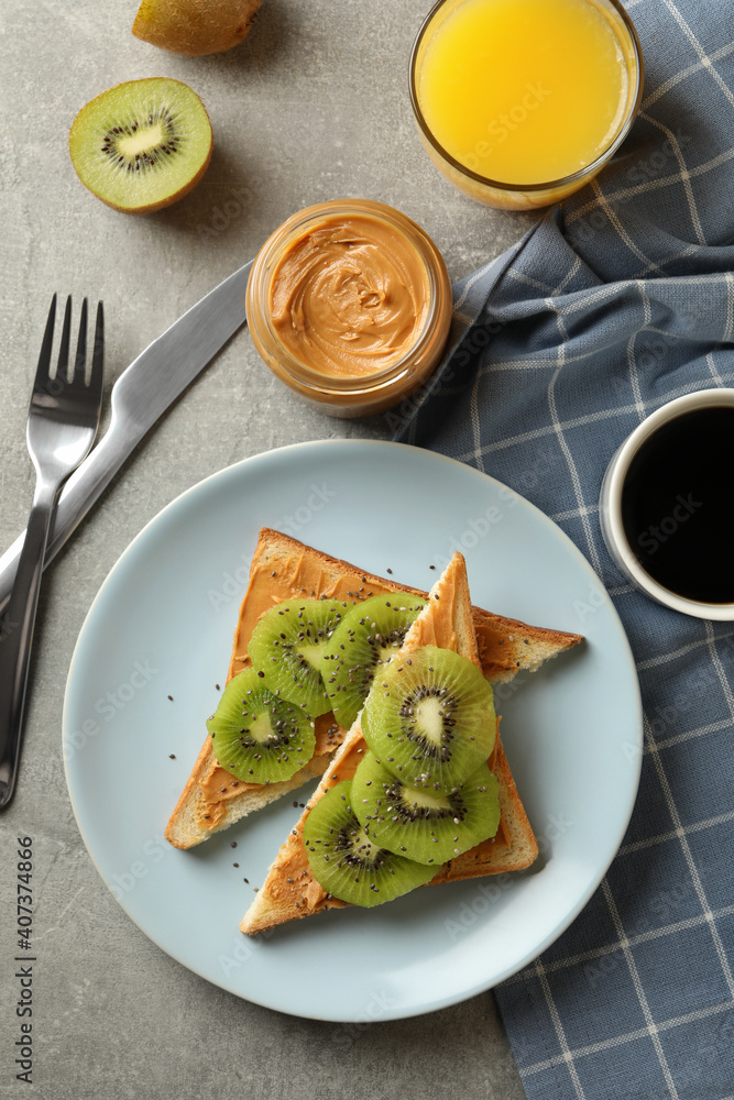 Concept of breakfast with toasts with avocado Concept of breakfast with toasts with avocado