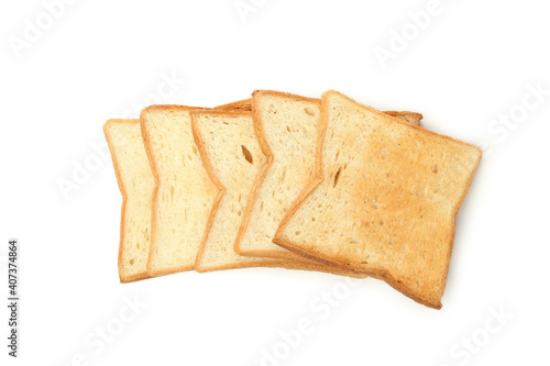 Fresh tasty toasts isolated on white background