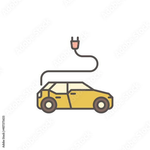 Power Plug with Electric Car vector concept colored icon or design element