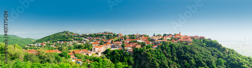 Panoramic view on Signagi and Alazani valley, Georgia. Sighnaghi city of love in Georgia, Kakheti region.