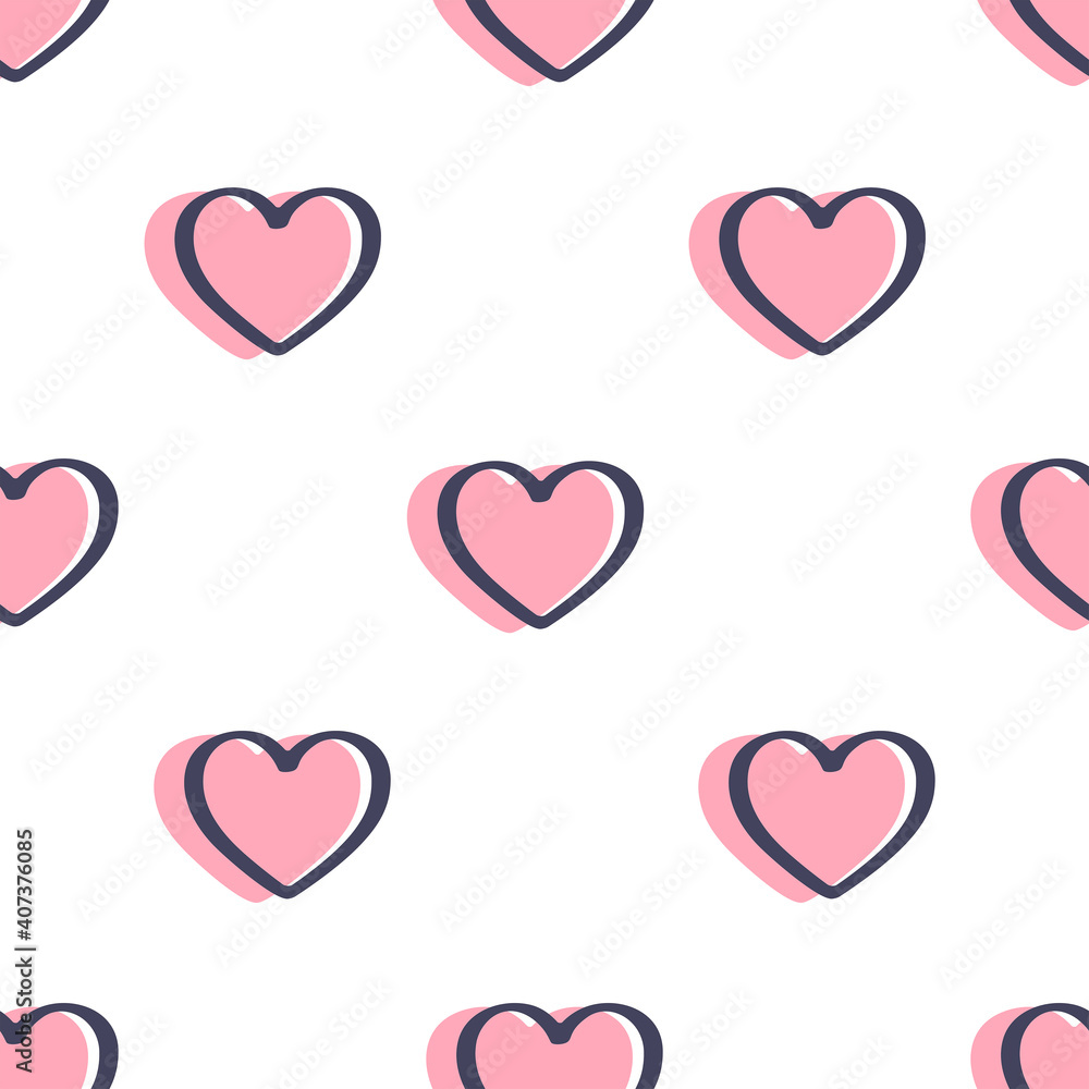 Seamless pattern with hearts is on white background. Illustration for a cover, a poster or a textile design. Save with the Clipping Mask.