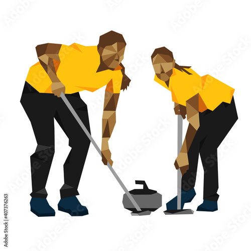 Curling sport player vector silhouette