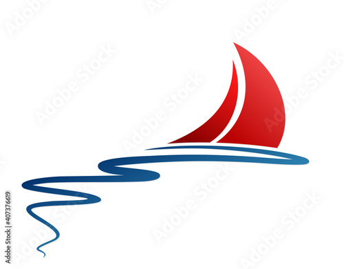 the Symbol of the red sailing vessel in the sea.