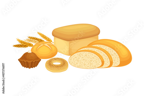 Loaves of Bread and Sweet Wheat Pastry Vector Composition