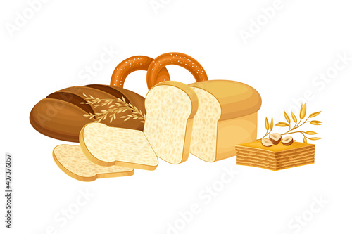 Loaves of Bread and Sweet Wheat Pastry Vector Composition