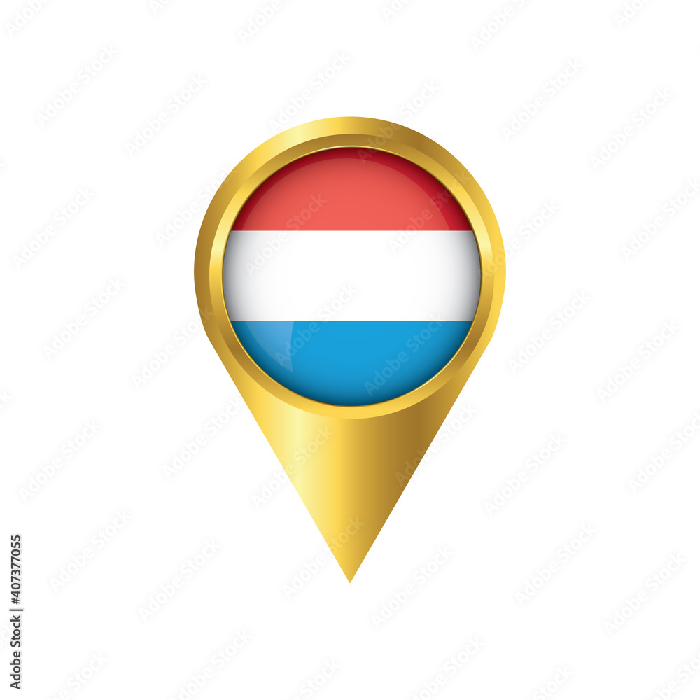 Flag of Luxembourg.symbol check in Luxembourg, golden map pointer with the national flag of Luxembourg in the button. vector illustration. Flag of Luxembourg.symbol check in Luxembourg, golden map pointer with the national flag of Luxembourg in the button. vector illustration.