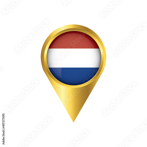 Free Download Flag of Netherlands.symbol check in Netherlands, golden map pointer with the national flag of Netherlands in the button. vector illustration. - GFXLoad