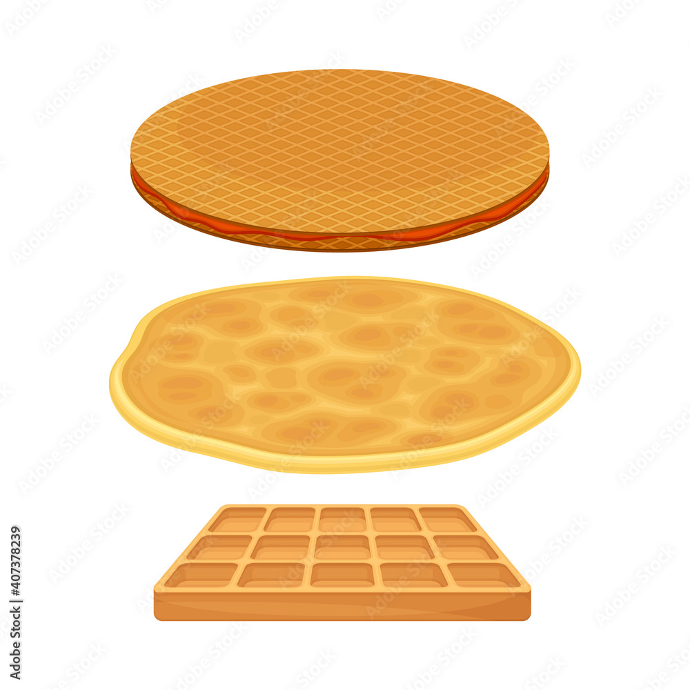 Floating Pancake and Gaufre as Breakfast Ingredients Vector Illustration Floating Pancake and Gaufre as Breakfast Ingredients Vector Illustration