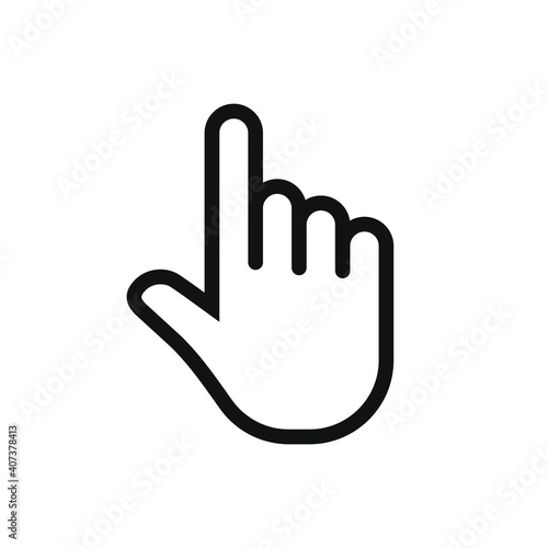 Click hand vector icon. Pointing finger sign. Cursor pointer symbol. Web and application interface image. Press or tap clip-art logo.