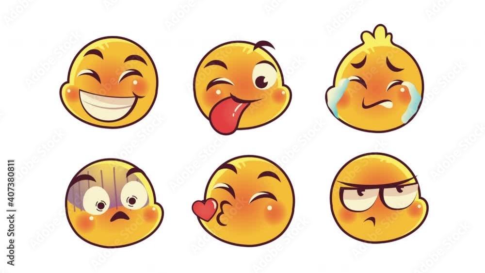 cute six emoticons faces characters animation cute six emoticons faces characters animation
