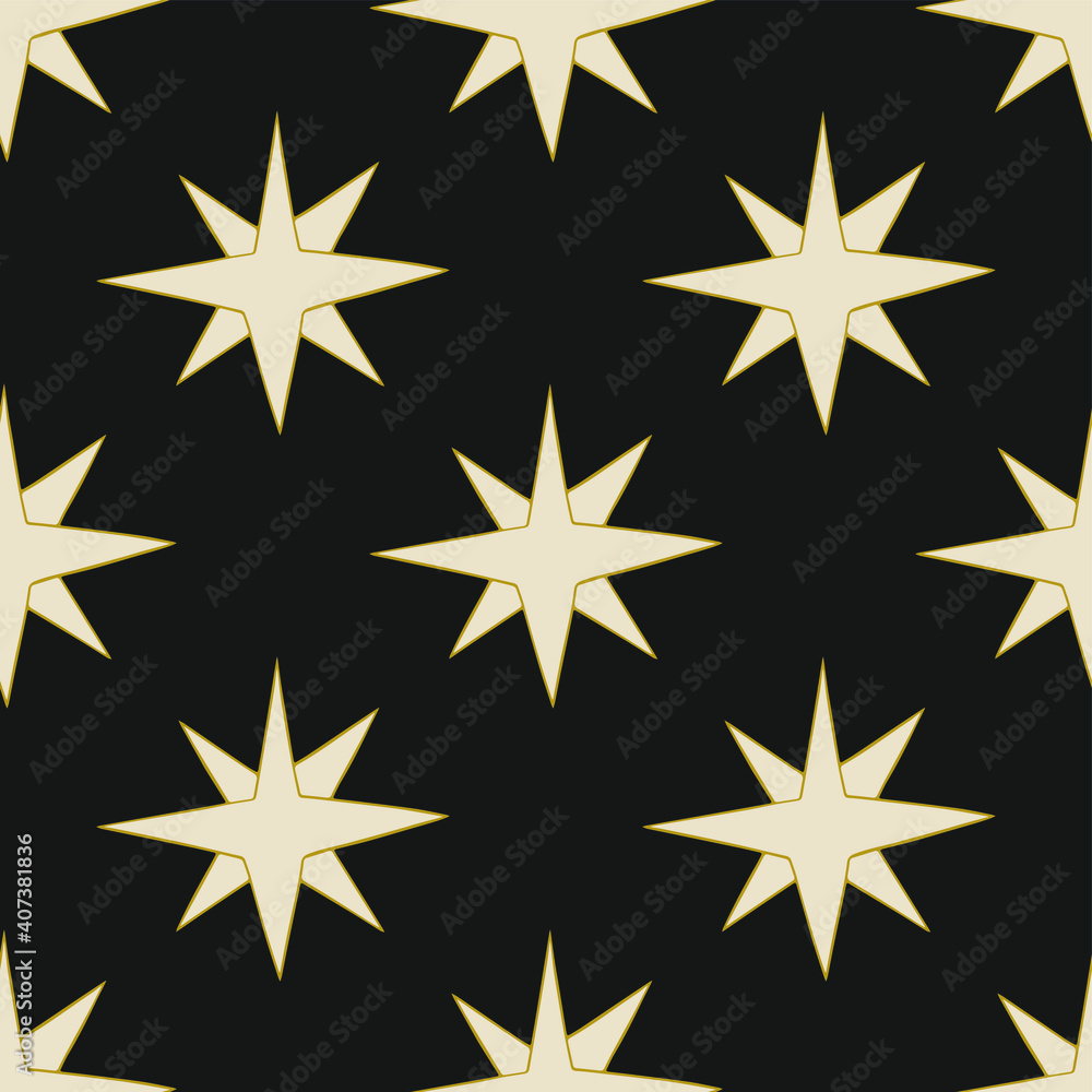 Obraz premium Seamless vector hand drawn stars pattern. Magic space background and thin stroked illustration. Astrology objects. For fabric, textile, wrapping, web, cover etc. 10 eps 