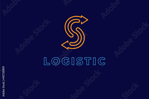 abstract initial letter S logistic logo,  linear line style letter S and Arrow Combination, flat design logo template, vector illustration