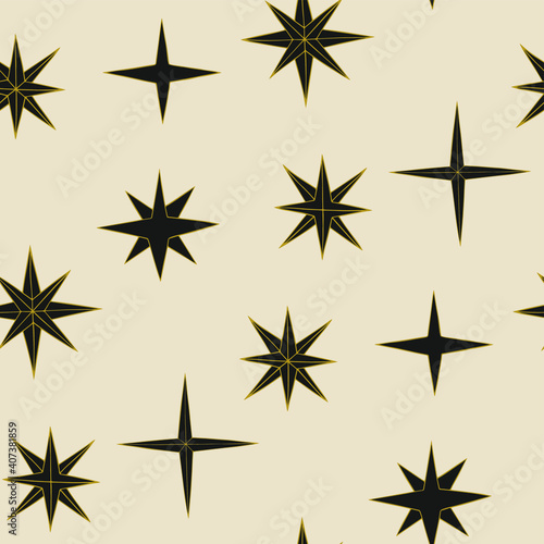 Seamless vector hand drawn stars pattern. Magic space background and thin stroked illustration. Astrology objects. For fabric, textile, wrapping, web, cover etc. 10 eps 