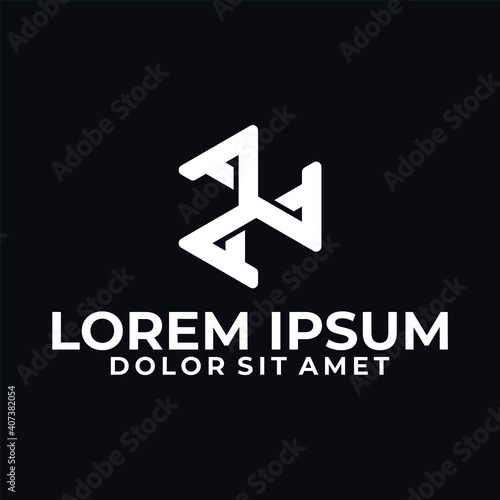 Initial letter A logo template with geometric triskele line art illustration in flat design monogram symbol