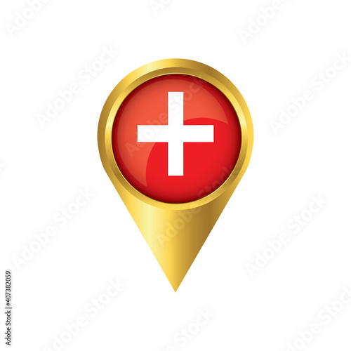 Free Download Flag of Switzerland.symbol check in Switzerland, golden map pointer with the national flag of Switzerland in the button. vector illustration. - GFXLoad