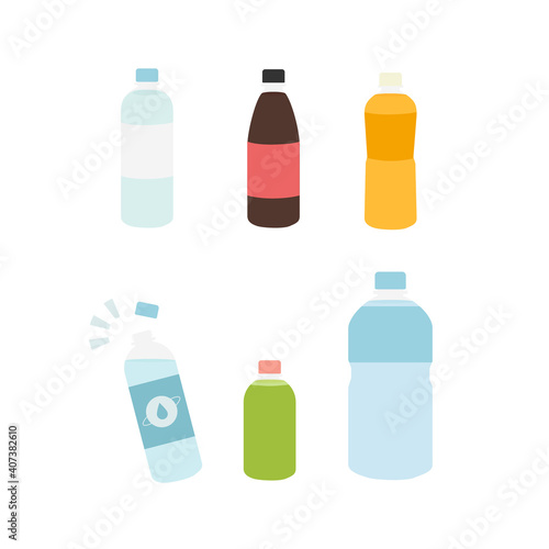 いろんな飲みものとペットボトルイラスト素材