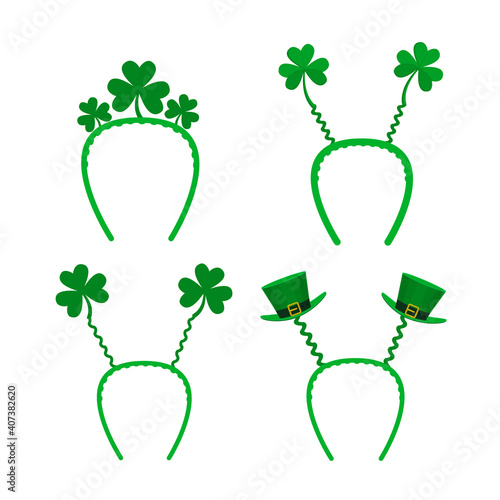 Set of headbands for St. Patrick's Day about a hat, green clover on a white background isolated