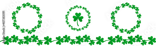 Set of wreaths, clover borders for decorating wedding invitations, postcards, textiles, curtains, chair upholstery