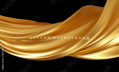 Gold metallic silk flowing wave luxury trendy background. Background for presentation, brochure, booklet, poster. Vector illustration