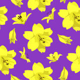 a pattern of lily flowers on a purple background