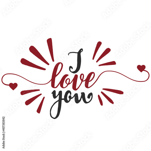 Romantic card design with I love you inscription. Cute design for valentine card or banner.