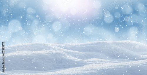 Winter card design. Beautiful fluffy snow outdoors © New Africa