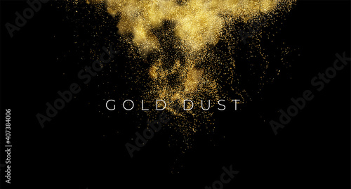 Gold sequins glitter dust isolated on black background. Vector illustration