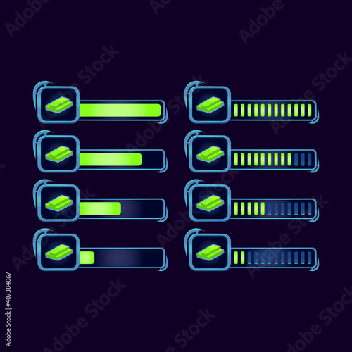set of gui fantasy rpg bucks money progress bar for game ui asset elements vector illustration