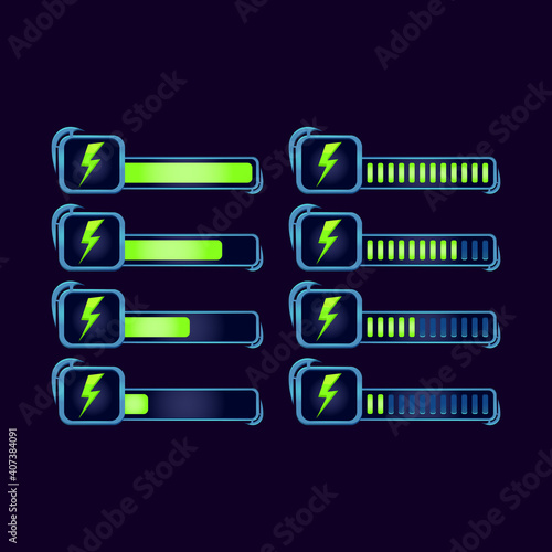 set of gui fantasy rpg energy stamina progress bar for game ui asset elements vector illustration
