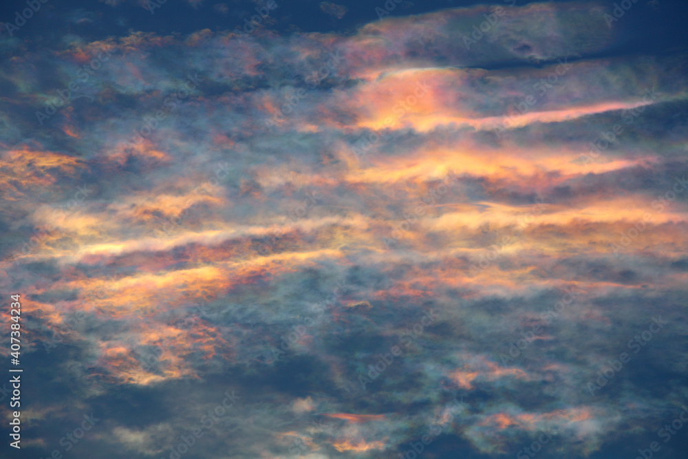 Iridescent Cloud or colorful dramatic sky with cloud at sunset of Thailand