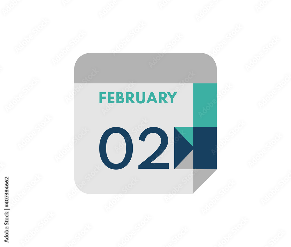 February 2 flat daily calendar date, 2 February Single Day Calendar Icon February 2 flat daily calendar date, 2 February Single Day Calendar Icon