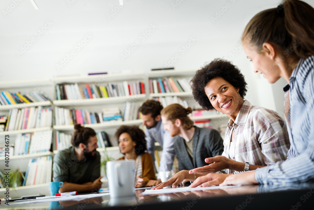 Successful company with happy workers. Business, meeting, office concept Successful company with happy workers. Business, meeting, office concept