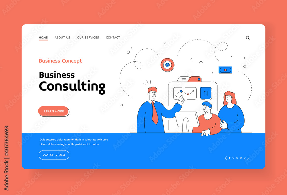 Manager showing graph for customers. Flat line vector illustration Manager showing graph for customers. Flat line vector illustration