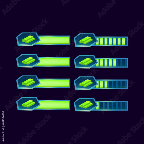set of gui fantasy glossy bucks money progress bar for game ui asset elements vector illustration